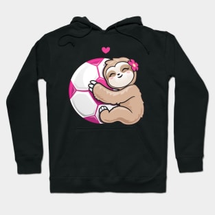 Girls Soccer Adorable Sloth Loves Pink Ball Hoodie